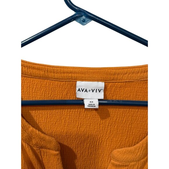 Ava & Viv Womens mustard yellowTextured V-Neck Blouse Size 4X Lightweight & Rela - Picture 2 of 4